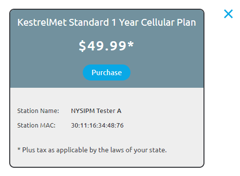 Image of the Ambient Weather popup window to confirm the purchase of a weather station data subscription.