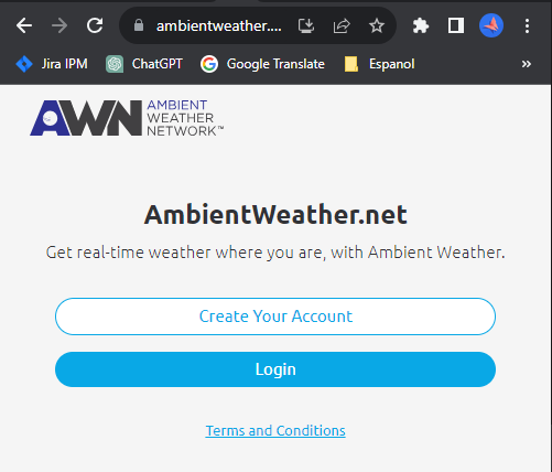 Image of the Ambient Weather login prompt.