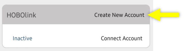 A bright yellow arrow that points to the HOBOConnect create new Hobolink account link