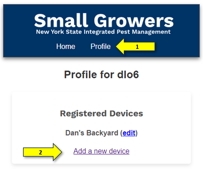 Screenshot of the steps required to access the form to add a new device.