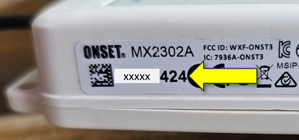 Photograph of a HOBO RX2300 logger that shows where to find the serial number.