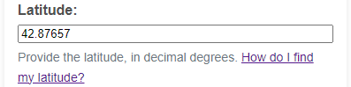 Screenshot of the form field to enter latitude.