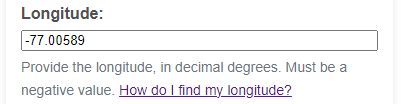 Screenshot of the form field to enter longitude.