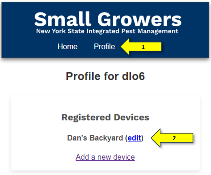 Screenshot of the steps required to access a registered device for modification.