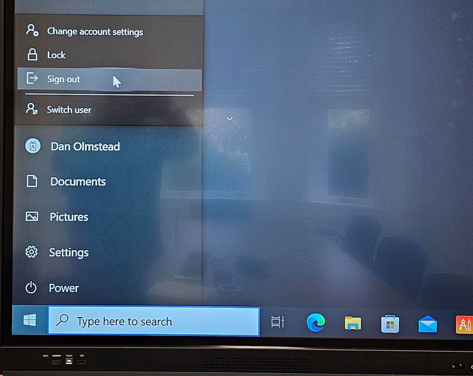 A monitor screenshot that shows where to log a user out of the system