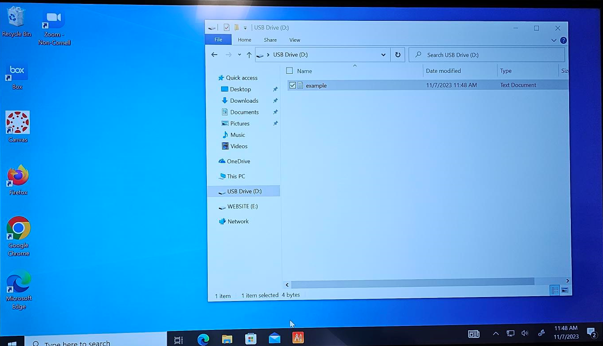 A monitor screenshot showing a file that has been loaded from a USB drive.