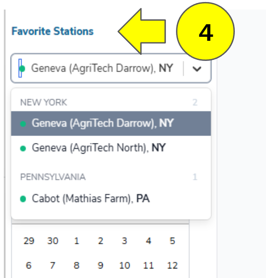 Screenshot of favorite stations listed in any NEWA tool, saved in a profile setting while logged in.